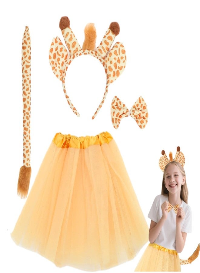 JOINPAYA Giraffe Headband Set for Kids 4Pcs Plush Costume Accessories with Headband Bow Tie Tail and Tutu Skirt Perfect for Role Play and Decorations - Image 1
